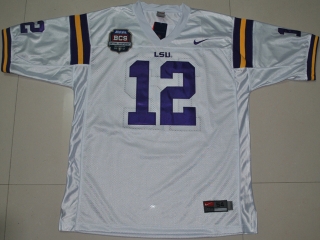 Nike LSU Tigers Jarrett Lee 12 White 2012 BCS Patch College Football Jersey