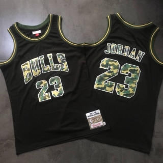 Chicago Bulls 23# Jordan Black Camouflage Text Mitchell&Ness Vintage NBA Dense Embroidery Jersey 97522