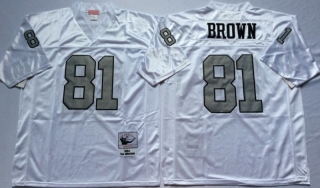 Vintage NFL Oakland Raiders White #81 BROWN Retro Jersey 99110
