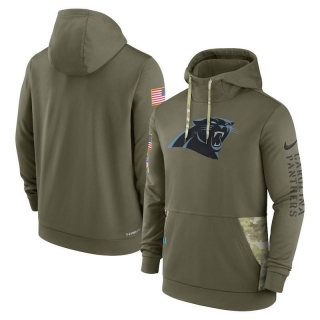 Carolina Panthers NFL Olive Salute to Service Sideline Therma Pullover Hoodies 124567