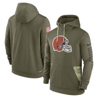 Cleveland Browns NFL Olive Salute to Service Sideline Therma Pullover Hoodies 124616