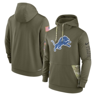 Detroit Lions NFL Olive Salute to Service Sideline Therma Pullover Hoodies 124666