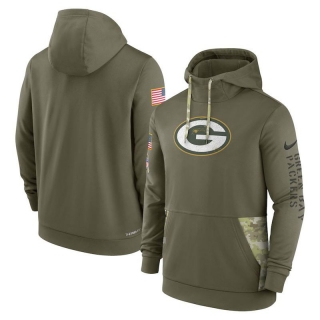 Green Bay Packers NFL Olive Salute to Service Sideline Therma Pullover Hoodies 124677