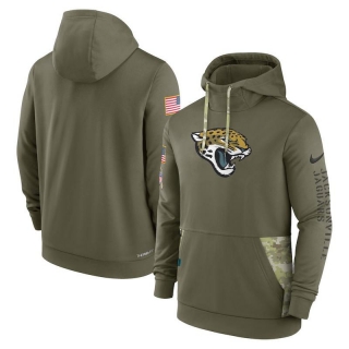 Jacksonville Jaguars NFL Olive Salute to Service Sideline Therma Pullover Hoodies 124723