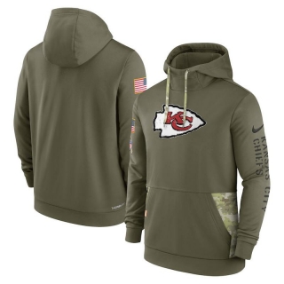 Kansas City Chiefs NFL Olive Salute to Service Sideline Therma Pullover Hoodies 124739