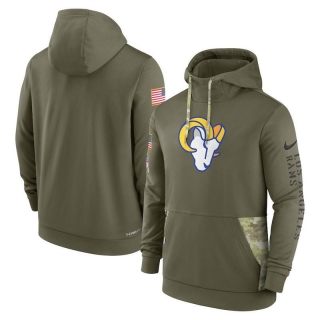 Los Angeles Rams NFL Olive Salute to Service Sideline Therma Pullover Hoodies 124776