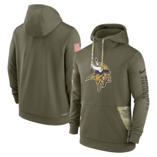 Minnesota Vikings NFL Olive Salute to Service Sideline Therma Pullover Hoodies 124827