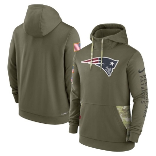 New England Patriots NFL Olive Salute to Service Sideline Therma Pullover Hoodies 124842