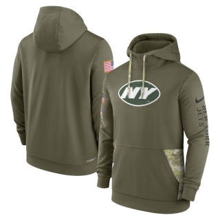 New York Jets NFL Olive Salute to Service Sideline Therma Pullover Hoodies 124891
