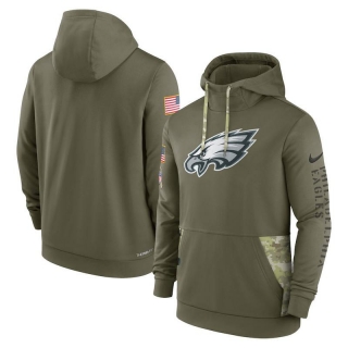 Philadelphia Eagles NFL Olive Salute to Service Sideline Therma Pullover Hoodies 124908