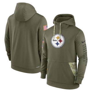 Pittsburgh Steelers NFL Olive Salute to Service Sideline Therma Pullover Hoodies 124924