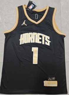 Charlotte Hornets #1 Ball 24-25 NBA Black Gold Jersey 125381