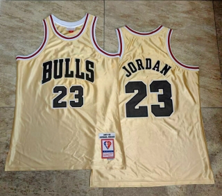 Chicago Bulls #23 Jordan NBA 75th Anniversary M&N Authentic Gold Jersey 125389