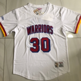 Golden State Warriors #30 Curry NBA Retro Authentic White Sleeve Jersey 125434