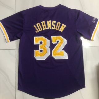 Los Angeles Lakers #32 Johnson NBA Authentic Purple Sleeve Jersey 125465