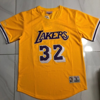 Los Angeles Lakers #32 Johnson NBA Authentic Yellow Sleeve Jersey 125466