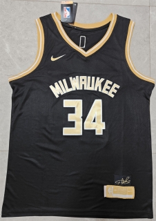 Milwaukee Bucks #34 Antetokounmpo 24-25 NBA Black Gold Jersey 125495