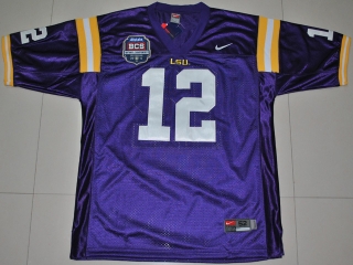 Nike LSU Tigers Jarrett Lee 12 Purple 2012 BCS Patch College Football Jersey