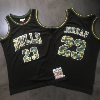 Chicago Bulls 23# Jordan Black Camouflage Text Mitchell&Ness Vintage NBA Dense Embroidery Jersey 97522