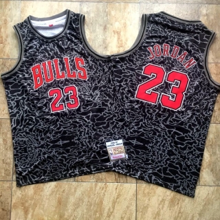Chicago Bulls #23 Jordan Split Black Mitchell&Ness Vintage NBA Dense Embroidery Jersey 97525