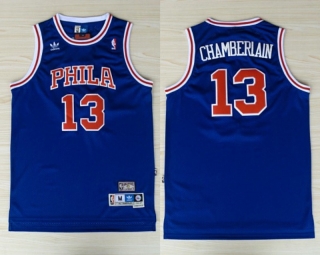 Vintage NBA Philadelphia 76ers #13 Wilt Chamberlain Throwback Blue Jersey 98500