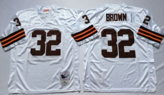 Vintage NFL Cleveland Browns #32 White BROWN Retro Jersey 98963