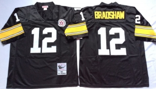 Vintage NFL Pittsburgh Steelers Black #12 BRADSHAW Retro Jersey 99142