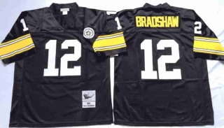 Vintage NFL Pittsburgh Steelers Black #12 BRADSHAW TUYA Retro Jersey 99143