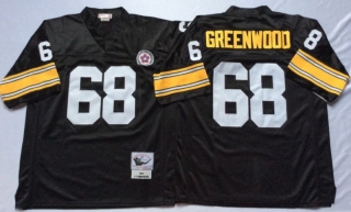 Vintage NFL Pittsburgh Steelers Black #68 GREENWOOD Retro Jersey 99169