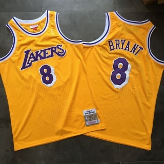 Los Angeles Lakers 8# Bryant Rookie Retro Yellow Mesh Vintage NBA Dense Embroidery Jersey 98124