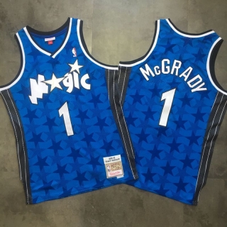 Orlando Magic 1# Tracy McGrady Blue Mesh Dark Star Vintage NBA Dense EmbroideryJersey 98494