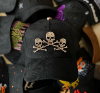 Barbas Hats Rose Gold Skulls Black Velvet Baseball Caps with NFC Chip 128348